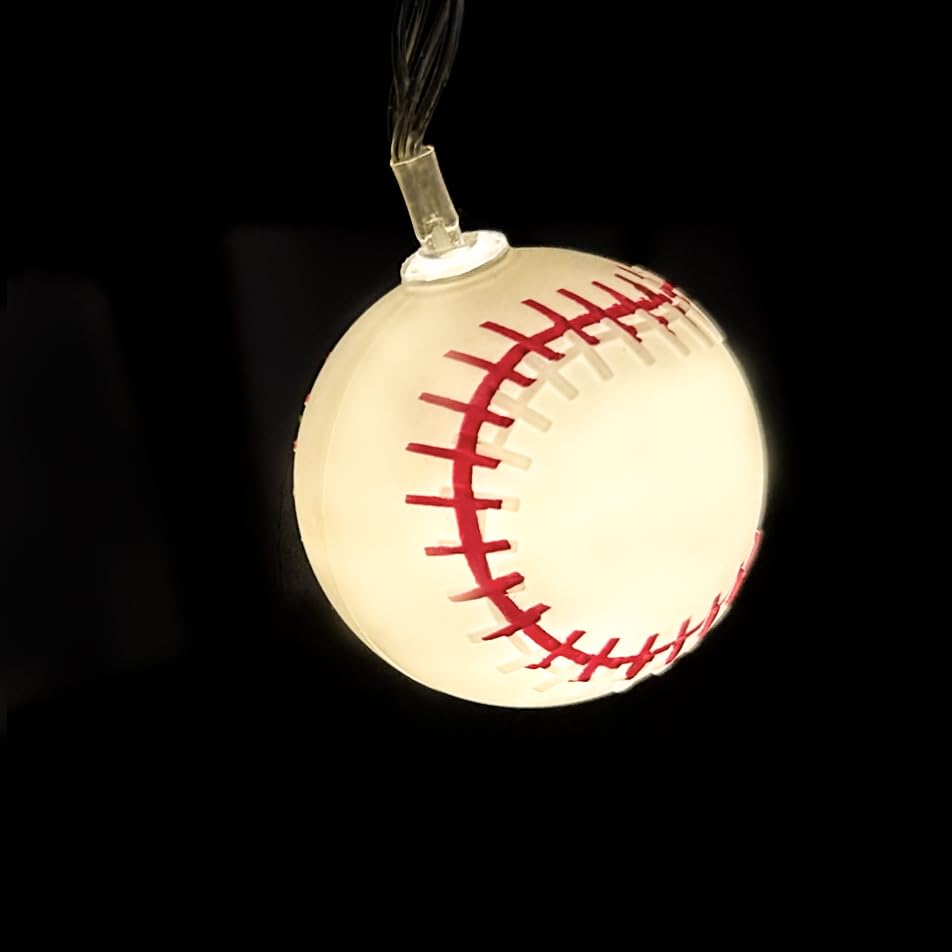 Baseball String Lights 20 LED 14FT Baseball Decor Battery Powered Indoor/Outdoor for Boys Room Ball Sport Theme Party Decorative,Birthday,Football Lovers Gift