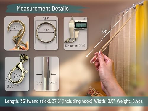 36 inch (4 Pack) Steel Cap Round Base Acrylic Curtain Pull Wand - Clear Curtain Wand - Invisible Drapery Wand - Drapery Pull Rod (36 Inch)