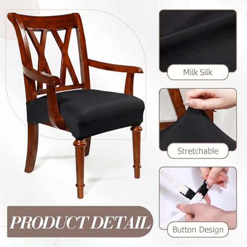 Havawish 6pcs Waterproof Elastic Milk Silk Large Dining Room Chair Seat Covers with Armrest Dining Chair Slip Covers Protectors
