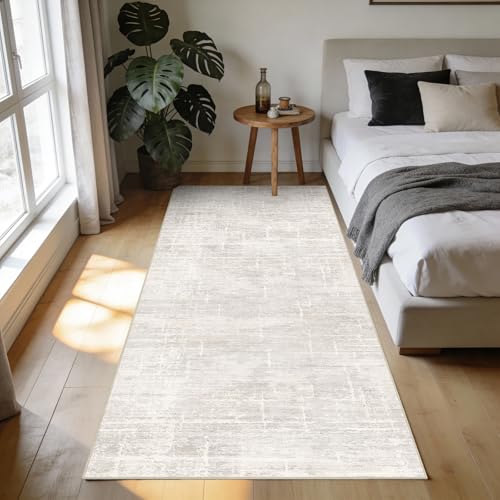 3x6 Washable Kitchen Runner Rug: Abstract Soft Neutral Carpet BeigeGray