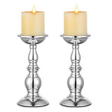 Nuptio Silver Pillar Candle Holders, Wedding Centerpieces Metal Candle Holder for 3 inches Candles Stand Decoration Ideal for Weddings Special Events Parties Living Room, 2 Pcs