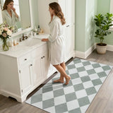 Checkered Print 3x5 Washable Rug for Entryway, Non Slip Soft Small Bedroom Rug 3x5 Ultra Thin Moroccan Bathrooom Decor, Gingham Plaid Carpet for Laundry Entry Kitchen Nursery (Green/White)