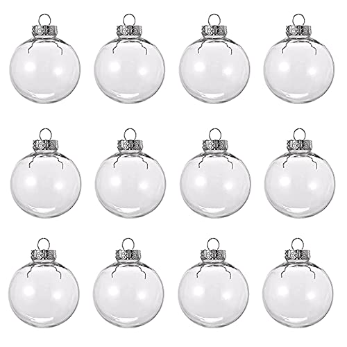 12 Pcs 3.15 Inch Clear Plastic Fillable Ornament Balls, Removable Top Clear Hanging Ornaments Ball, DIY Plastic Ornaments Round Balls, Perfect for Decoration On Christmas Trees, Wedding, Party