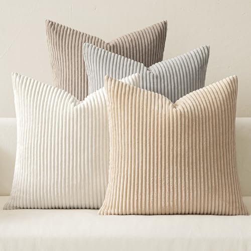 MIULEE Soft Corduroy Decorative Throw Pillow Covers Neutral Tan 18x18