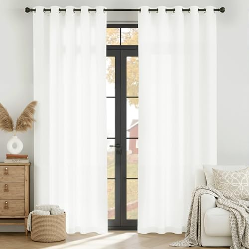 RYB HOME White Semi Sheer Curtains 84 inches Long, Non See Through Privacy Light Filtering Grommet Curtains & Drapes for Living Room Office Nursery Bedroom, 52" W x 84" L inches