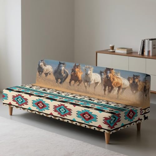 Running Horse Futon Couch Covers Full Size Ethnic Style Furniture Protector Aesthetic Decor Easy Going Stretch Sofa Slipcover Washable