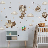 Teddy Bear Wall Decals - Cartoon Bear Air Balloon Star Moon Cloud Wall Stickers for Kids Room Girls and Boys Bedroom Baby Room Nursery Decoration (Coffee Brown Bear Wall Decal)