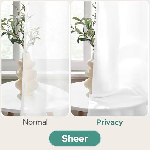 HOMEIDEAS Non-See-Through White Privacy Semi Sheer Curtains 84 Inches Long 2 Panels Set Light Filtering Curtains for Living Room Bedroom Drapes,W52xL84
