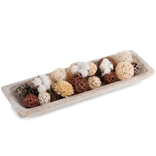 Hanobe Large Decorative Bowl for Coffee Table Entryway Decor, White Wood