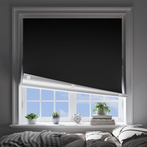 Blackout Blinds No Drill, 42" x 60" Cut to Size Blackout Window Cover, Portable Blackout Curtains for Bedroom Nursery Travel RV, Strong Hook and Loop Tape Strips with Adhesive