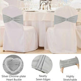 Silver Grey Chair Sashes 50 Pack Spandex Grey Sashes for Chairs Covers Universal Stretch Chair Sashes Band with Heart Buckle Slider for Wedding Banquet Party Decorations