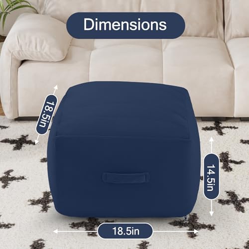 MeMoreCool Square Pouf Ottoman Foot Rest 20x20x15 Inches, Navy