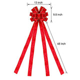 Lulu Home Christmas Tree Topper, 48" x 13" Red Large Velvet Bow with Long Streamers, Wired Edge Decorative Bow for Wreath Door Holiday Party Festival Xmas Decoration Supplies