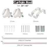 SIMEWIN White Curtain Rods for Windows 28 to 48 Inches Adjustable Decorative 1 Inch Diameter Single Window Curtain Rod Set with Classic Finials, White Finishing