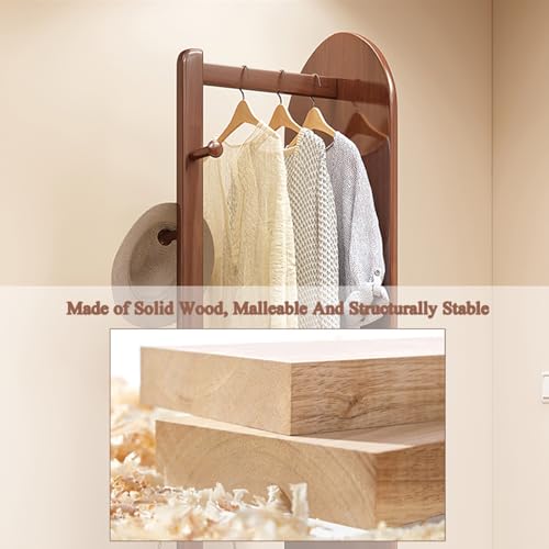 Floor-Standing Solid Wood Rotating Coat Rack，Full Length Mirror with Clothes Rack, Solid Wood Frame, Floor Standing, Tall Mirror with Wheels for Living Room, Bedroom, Hallway