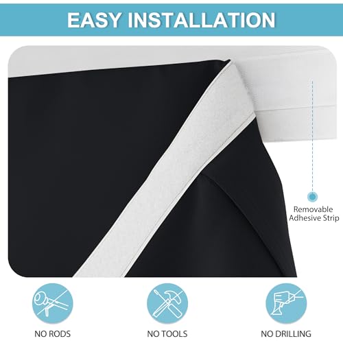 RYB HOME Blackout French Door Curtain, Small Window Drape Thermal Insulated for Kitchen Back Door Classroom Lockdown Garage Half Glass, No Drill Adhesive Privacy Blind, W26 x L40 inch, 1 Panel, Black