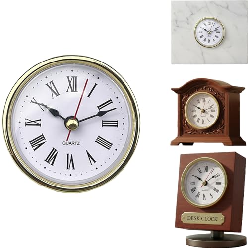 1 Pc Mini 2-1/2 Insert Clock 65mm Round Movement Clock White Face Tone Roman Numerals Head Mini Home Décor Product (Gold)