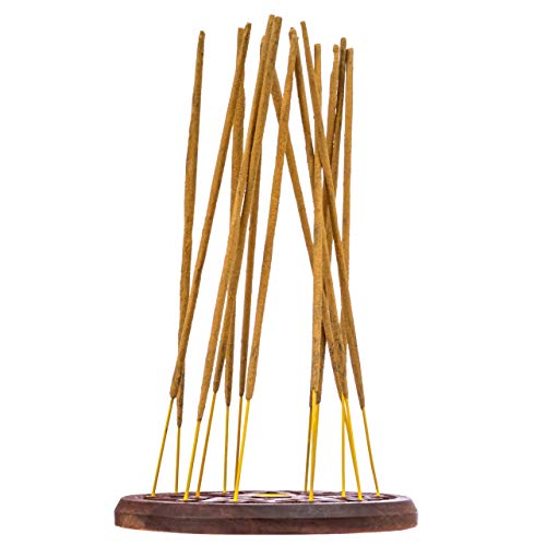 Pentagram Incense Holder - Handcrafted Incense Burner fits 15 Incense Sticks and 1 Incense Cone - Carved Wood, Brass Holders - 5 Inches Wide