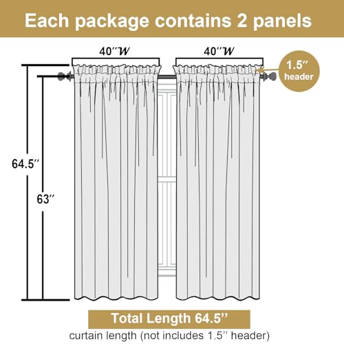 Lecloud Bessie White Curtains 63 Inch Length 2 Panels, Light Filtering Curtains for Bedroom, Faux Linen Textured Window Drapes with Rod Pocket, Window Treatments for Living Room, Each 40 W x 63 L