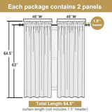 Lecloud Bessie White Curtains 63 Inch Length 2 Panels, Light Filtering Curtains for Bedroom, Faux Linen Textured Window Drapes with Rod Pocket, Window Treatments for Living Room, Each 40 W x 63 L
