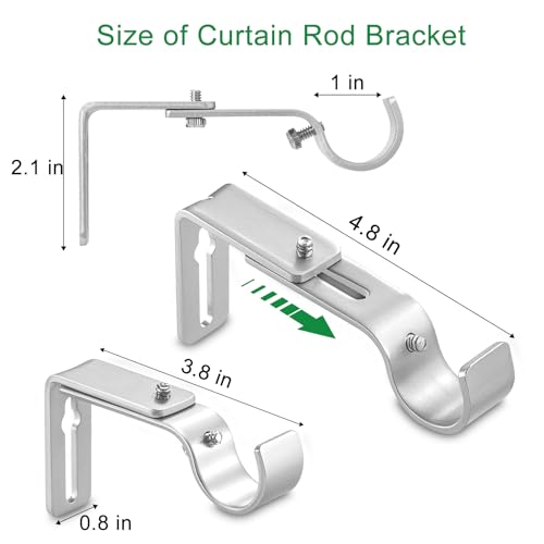 LLPJS Curtain Rod Bracket Adjustable, Drapery Rod Holder Hooks Support Hangers for 1 inch Diameter Window Curtain Rods (Satin Silver, 3-Pack)