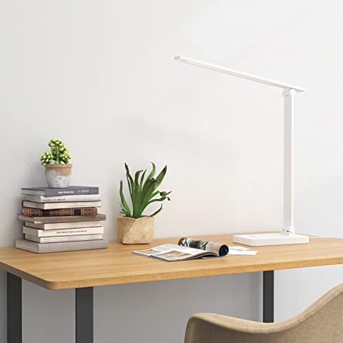 Lepro LED Desk Lamp with USB Charging Port, 700LM Dimmable Home Office Touch Control Reading Table Lamp,5 Color Modes with 5 Brightness Level, Dorm Room Essentials, Task Lamp, Sewing, Crafting, White