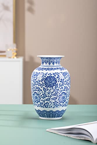 Blue Vase, Chinoiserie Vase, Ginger Jar Vase for Home Decor, Blue and White Porcelain Decor,9 "H