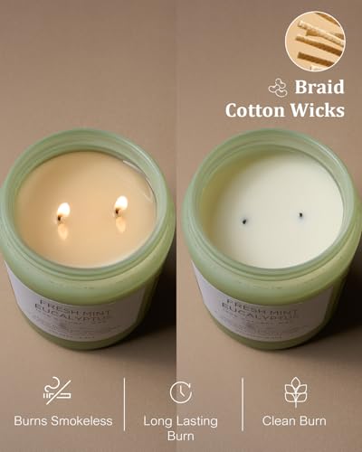 M&SENSE Eucalyptus & Mint Scented Jar Candle, Large 19.4oz Natural Soy Wax, 110-Hour Long Lasting Non-Toxic Clean Burning, Fresh Smelling Home Aromatherapy for Spa Stress Relief, Gifts for Men Women