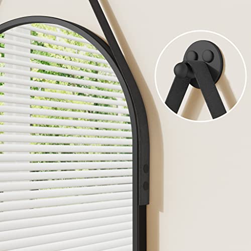 OGCAU 48'' x 16'' Full Length Mirror Wall-Mounted, Full Body Hanging Mirror for Wall and Door in Bedroom, Living Room, Oval with Straps, Hanging with Aluminum Alloy Frame (Oval Black)