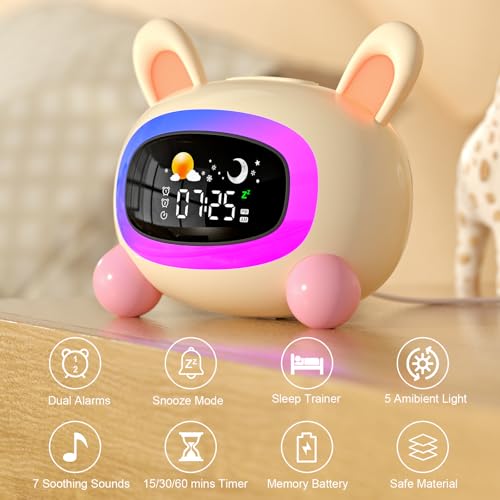 ANALOI Alarm Clock for Kids,Ok to Wake Clock,Sleep Training Clock with Night Light & Sound Machine, Cute Kawaii Alarm Clock for Birthday Gift Boy Girls Toddlers Bedrooms