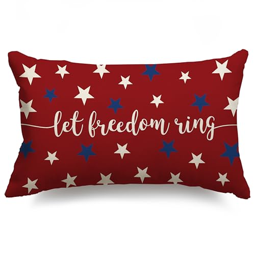 4th of July Pillow Covers 12x20 Stars Let Freedom Ring Patriotic 4th of July Memorial Day Independence Day Lumbar Throw Pillow Cover Decorations for Sofa Home Decor
