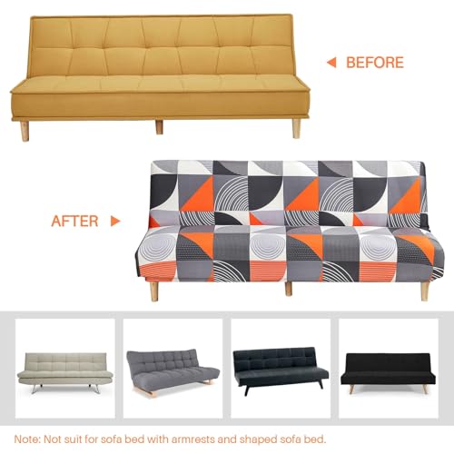 Armless Futon Sofa Bed Cover,Stretch Sofa Couch Slipcovers Without Armrests,Printed Furniture Protector Cover,9 Colors