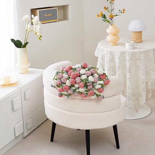 Crochet Flower Bouquet Throw Blanket, Handmade Knitted Blanket with Rose Flowers, Cute Romantic Gift for Her Girlfriend Mom Mother’s Day Valentine Wedding Anniversary Birthday (Without Packaging Bag)