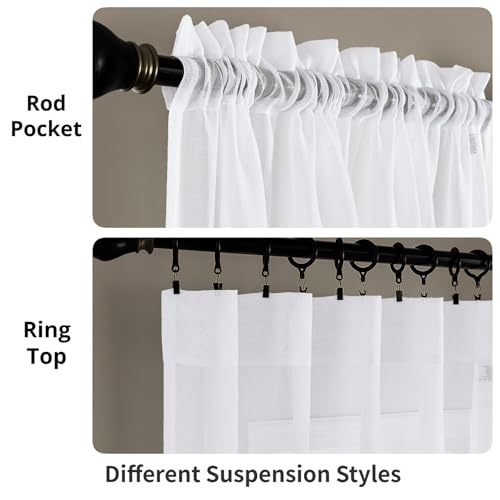 MYSTIC-HOME Sheer Curtains White 95 Inches Long, Window Treatments Rod Pocket Drapes for Living Room, Bedroom, Semi Crinkle Voile Curtain Panels for Yard, Patio, Villa, Parlor, Set of 2, 52"Wx95"L