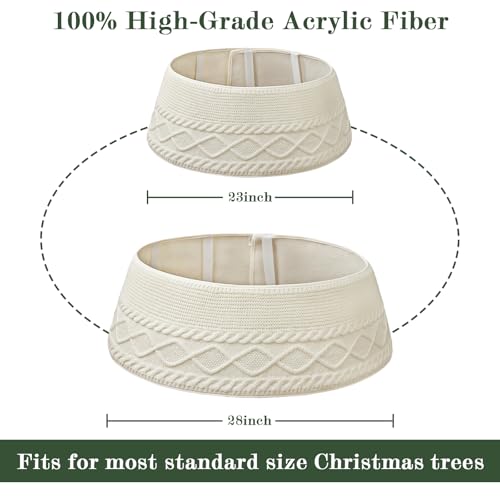Knitted Christmas Tree Collar: Cream Crossed Diamond Edge Chunky Cable Knit Christmas Tree Collars for Artificial Trees, Farmhouse Rustic Tree Ring Tree Skirt for Christmas Home Décor