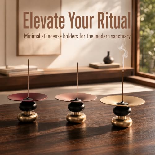 Brass Metal Incense Holder - One - Press Eject for Meditation, Yoga & Home Decor (Rose - Brown, Round)