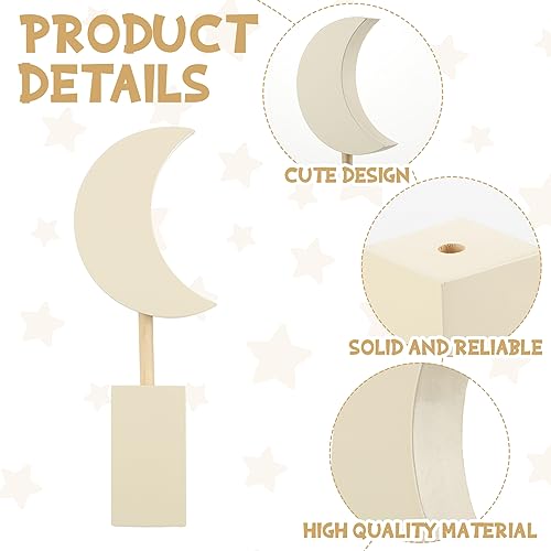 Barydat 3 Pcs Boho Nursery Shelf Decor Wooden Moon and Star Nursery Decor Set Cute Bohemian Children Kids Decoration for Boys Girls Farmhouse Bedroom Kindergarten Classroom Playroom Bookshelf