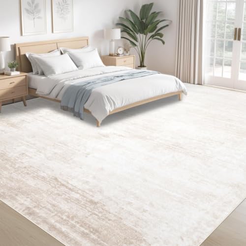 Area Rugs 10x14 Living Room: Washable Rug Modern Abstract Large Rugs Soft Non Slip Neutral Rug Stain Resistant Indoor Carpet for Bedroom Kitchen Dining Room Home Office Rugs(Beige, 10'x14')