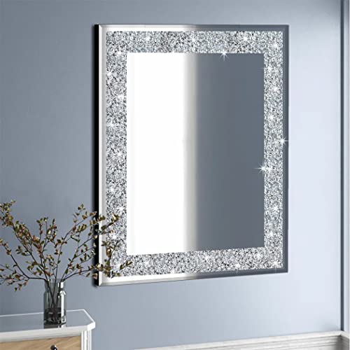 QMDECOR Crystal Crush Diamond Rectangle Silver Mirror for Wall Decoration 24x32inch Wall Hang Frameless Mirror Acrylic Diamond Decor.
