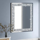 QMDECOR Crystal Crush Diamond Rectangle Silver Mirror for Wall Decoration 24x32inch Wall Hang Frameless Mirror Acrylic Diamond Decor.