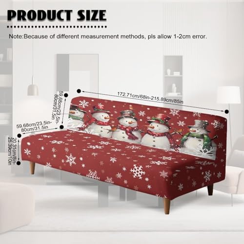 Christmas Futon Cover Armless Snowman Stretch Sofa Slipcover Washable Elastic Armless Couch Furniture Protector for Bedroom Living Room Home Decor