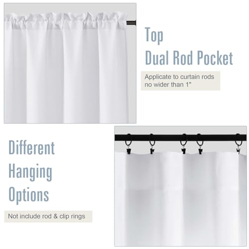 White Kitchen Curtains Tier 36 Inch Length 2 Panels, Faux Linen Textured Light Filtering Short Curtains Drapes for Bathroom Basement Half Window, Rod Pocket Design, White, Each 30Wx36L Inch
