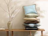 NordECO HOME Set of 2 Farmhouse Throw Pillow Covers - Burlap Linen Trimmed Tailored Edges Decorative Cushion Covers for Bed Home Decoration, 18 x 18, Blue