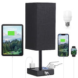 aooshine Black Lamp for Bedroom-Touch Lamp with USB-C+A and AC Outlets,3 Way Bedside Nightstand Square Table Lamp for Kids, Guest Room Living Rroom,Office, 800 Lumens 5000K Daylight Bulbs Included
