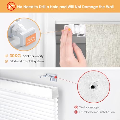 LazBlinds No Tools No Drill Cordless Roman Shades for Windows, Blackout Thermal Insulated UV Blocking Window Blinds, Room Darkening Fabric Blinds for Indoor Windows, 34'' W x 64'' H, Beige