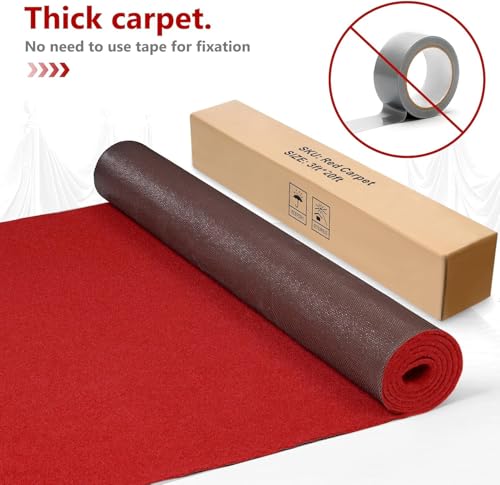 PBHEPJ 3ft x 20ft Extra Thick Red Carpet Runner for Party & Hollywood, Festival Celebration, Wedding, Graduation Ceremony, Award Ceremony, VIP Reception, Heavy-Duty, Non-Slip TPR Rubber