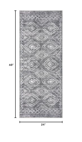 Washable Runner Rug 2x5 ft Non-Slip Hallway Runners, Grey