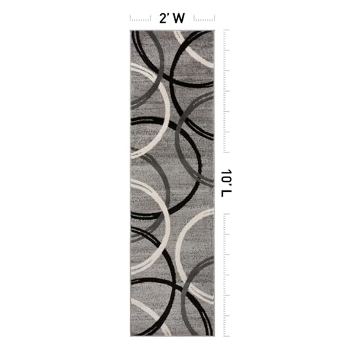 Rugshop Wavy Circles Fade-Resistant Living Room Runner Rug Gray 2' x 10'