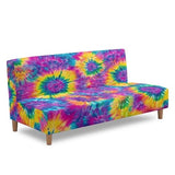 Rainbow Tie Dye Print Stretch Armless Futon Cover Sofa Couch Slipcovers Folding Armless Sofa Bed Slipcovers Furniture Protector Machine Washable