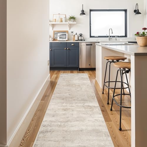 3x10 Washable Hallway Runner Rug - Indoor Modren Abstract Kitchen Carpet with Non Slip Backing Home Decor Long Rugs for Bedroom Laundry Entryway Ultra Soft Floor Mat for Bathroom 3x10 Beige